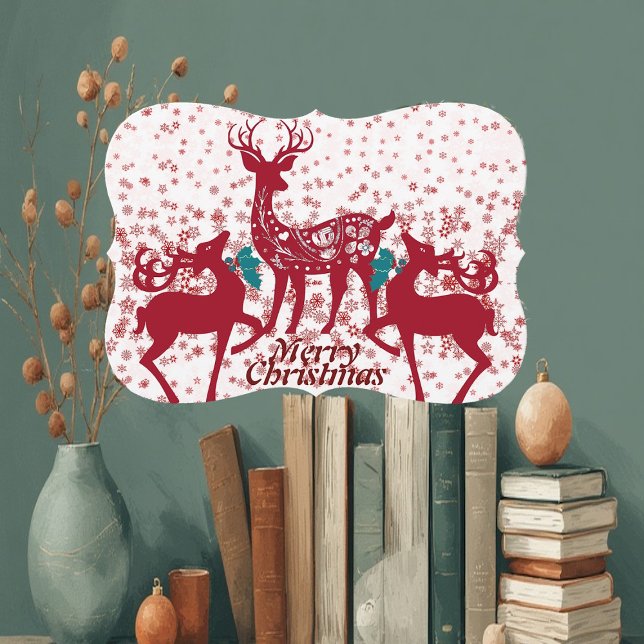 Frohe Weihnachtsschneeflocken Familie Custom Feiertagskarte (Merry Christmas Reindeer Snowflakes Family Custom Holiday Card)