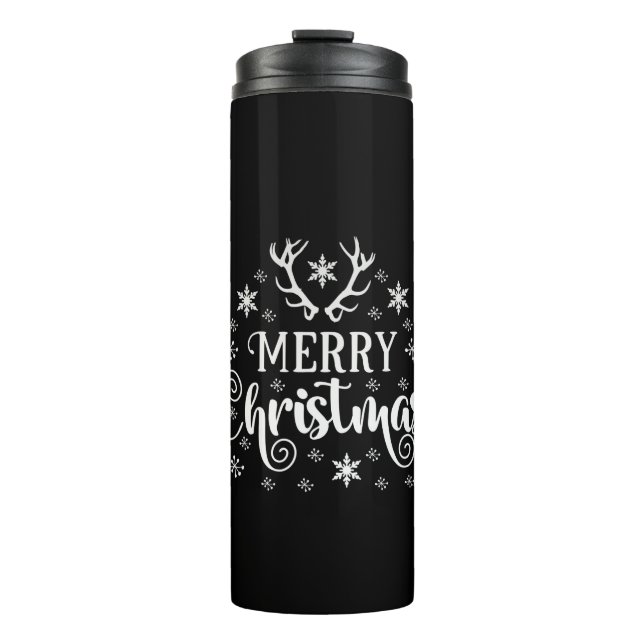 Frohe Weihnachtsschneeflocken, glücklich Thermosbecher (Vorderseite)