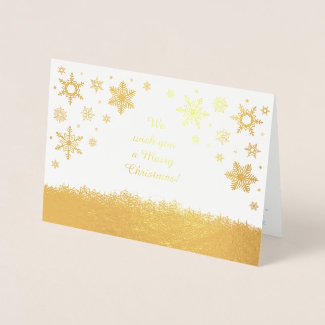 Frohe Weihnachtsschneeflocken Gold Folienkarte (Vorderseite)