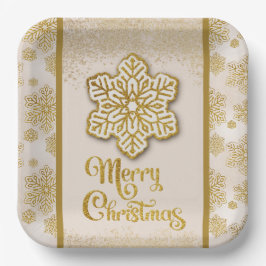 Frohe Weihnachtsschneeflocken Gold Glitzer Sparkle Pappteller