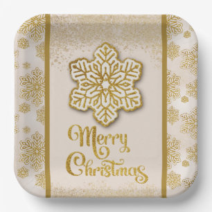 Frohe Weihnachtsschneeflocken Gold Glitzer Sparkle Pappteller