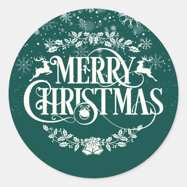 Frohe Weihnachtsschneeflocken Grün Runder Aufkleber (Vorderseite)