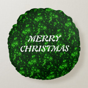 Frohe Weihnachtsschneeflocken Grün Rundes Kissen