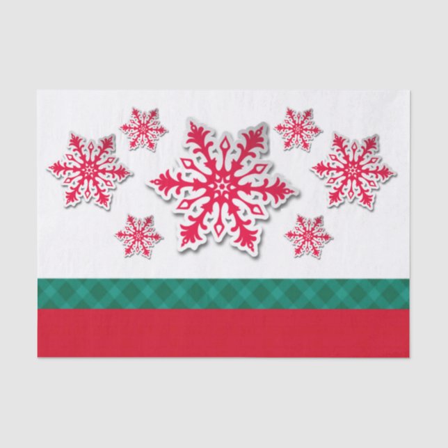 Frohe Weihnachtsschneeflocken & Grünes Kariertes B Seidenpapier (Vorderseite)