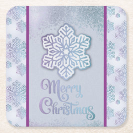 Frohe Weihnachtsschneeflocken Iridescent Blue Lila Rechteckiger Pappuntersetzer