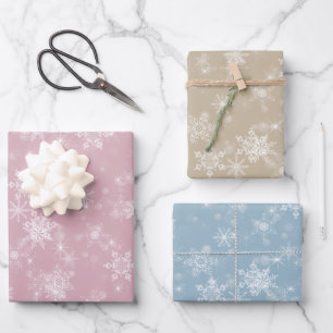 Frohe Weihnachtsschneeflocken Rosa Grußurlaub Geschenkpapier Set