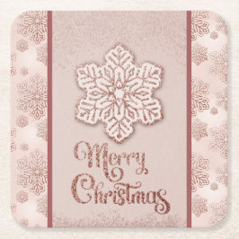 Frohe Weihnachtsschneeflocken Rose Gold Glitzer Pi Rechteckiger Pappuntersetzer