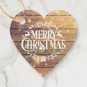 Frohe Weihnachtsschneeflocken Rustikales Holz Geschenkanhänger