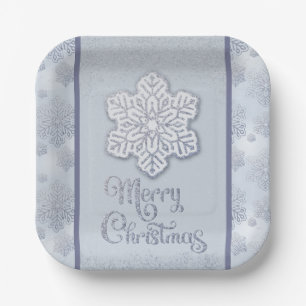 Frohe Weihnachtsschneeflocken Silberner Glitzer Pappteller