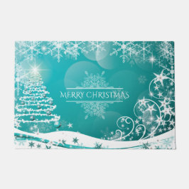 Frohe Weihnachtsschneeflocken Tree Blume & Stars Fußmatte