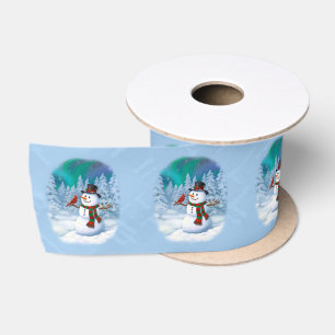 Frohe Weihnachtsschneemann & Birds Winterlandschaf Satinband
