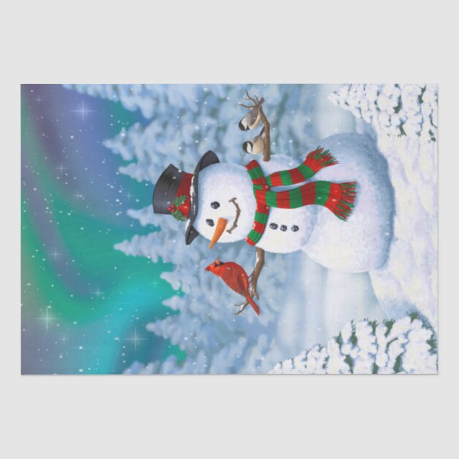 Frohe Weihnachtsschneemann & Birds Winterlandschaf Seidenpapier (Vorderseite)