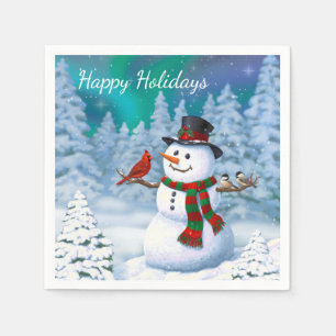 Frohe Weihnachtsschneemann & Birds Winterlandschaf Serviette