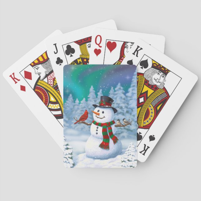 Frohe Weihnachtsschneemann & Birds Winterlandschaf Spielkarten (Rückseite)