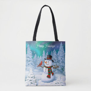 Frohe Weihnachtsschneemann & Birds Winterlandschaf Tasche