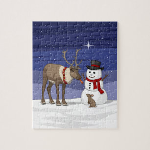 Frohe Weihnachtsschneemann & Niedliche Rentiere