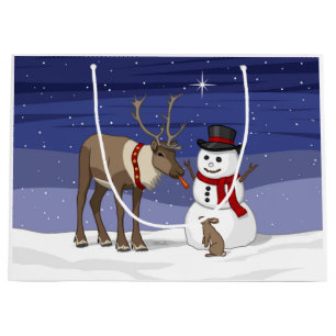 Frohe Weihnachtsschneemann & Niedliche Rentiere Große Geschenktüte
