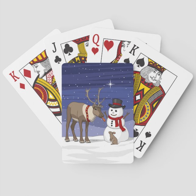 Frohe Weihnachtsschneemann & Niedliche Rentiere Spielkarten (Rückseite)