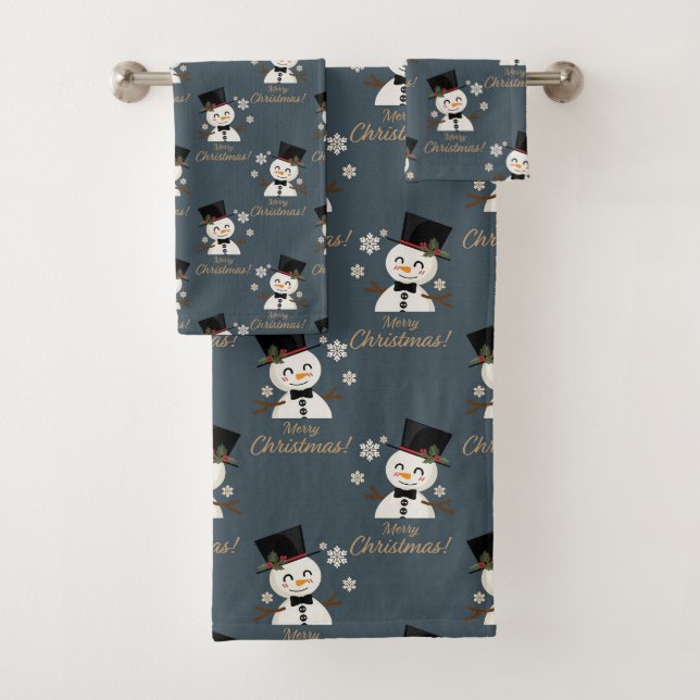 Frohe Weihnachtsschneemänner Badetuch Set (Insitu)