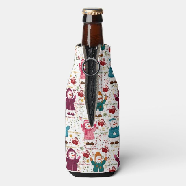 Frohe Weihnachtsschneemänner Flaschenkühler (Flasche Rückseite)