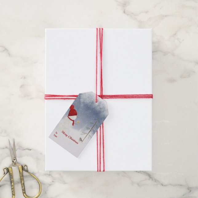 Frohe Weihnachtsschneemänner Geschenkanhänger (Mit Garn)