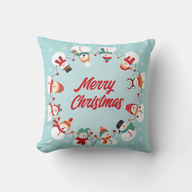 Frohe Weihnachtsschneemänner Kissen (Vorderseite)