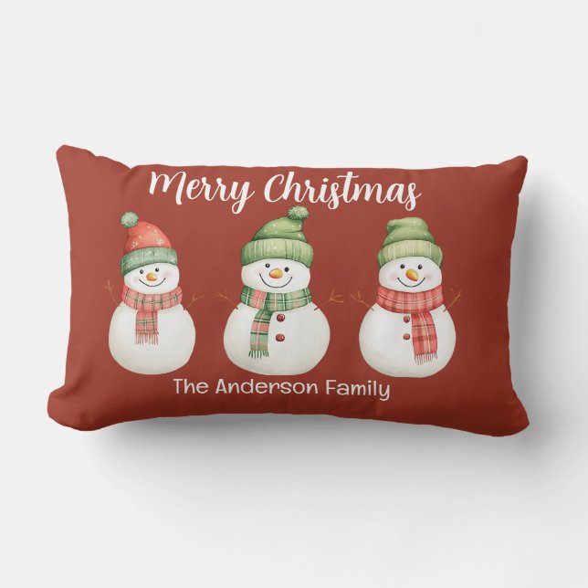 Frohe Weihnachtsschneemänner Lendenkissen (Vorderseite)