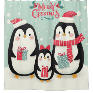Frohe Weihnachtsschneepinguine Duschvorhang