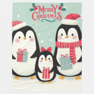 Frohe Weihnachtsschneepinguine Fleecedecke
