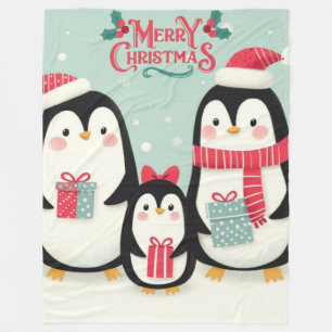 Frohe Weihnachtsschneepinguine Fleecedecke