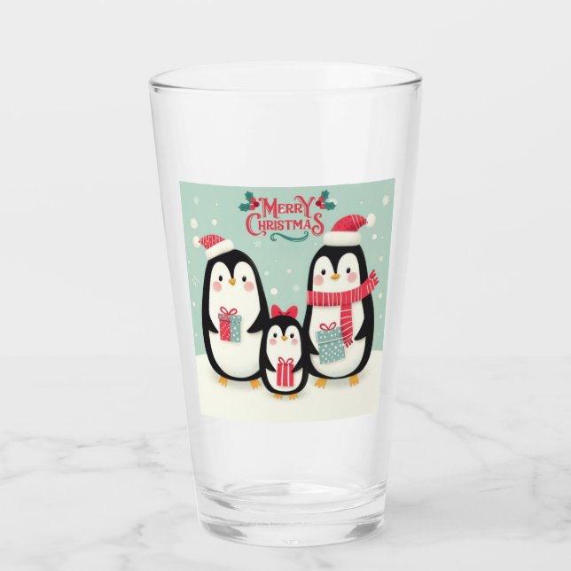 Frohe Weihnachtsschneepinguine Glas (Vorderseite)