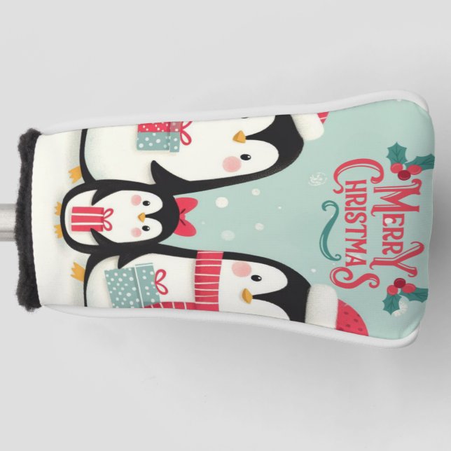 Frohe Weihnachtsschneepinguine Golf Headcover (Vorderseite)