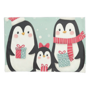 Frohe Weihnachtsschneepinguine Kissenbezug