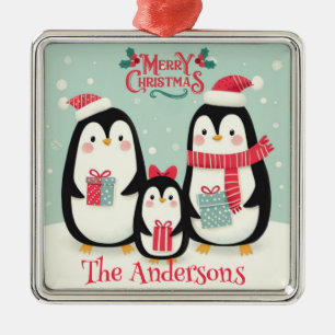 Frohe Weihnachtsschneepinguine Ornament Aus Metall