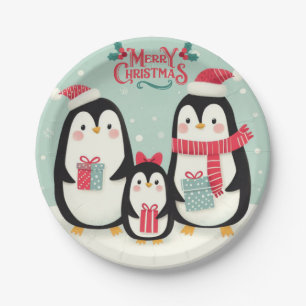 Frohe Weihnachtsschneepinguine Pappteller