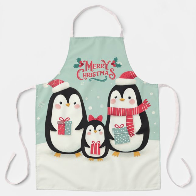 Frohe Weihnachtsschneepinguine Schürze (Vorderseite)