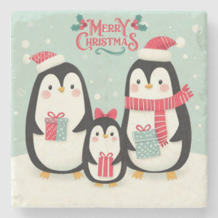 Frohe Weihnachtsschneepinguine Steinuntersetzer