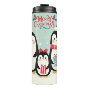 Frohe Weihnachtsschneepinguine Thermosbecher