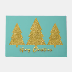 Frohe Weihnachtsschnitzel Goldbaum elegant blau Fußmatte