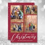 Frohe Weihnachtsschrift 4 Foto Crimson Feiertagskarte<br><div class="desc">Laden Sie Ihre Lieblings-4-Fotos auf diese Weihnachtsfotokarte hoch,  die Frohe Weihnachten und Ihre Namen in schick weißer Schrift auf einem knallroten Hintergrund zeigt. Wählen Sie Matte für schwerstes Papier und High Definition für beste Foto-Qualität. MEHR FARBEN für Sie in unserem Geschäft.</div>