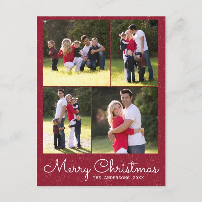 Frohe Weihnachtsschrift 4 Foto Red Holly Postcard Postkarte (Vorderseite)