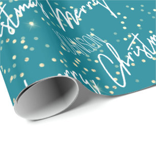 Frohe Weihnachtsschrift aus Name Aquamarin Gold Geschenkpapier