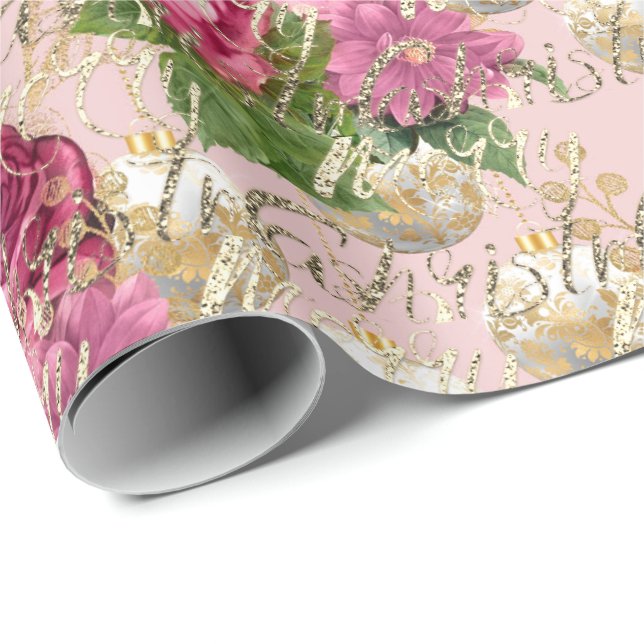Frohe Weihnachtsschrift Bauble Gold Pink Mint Gree Geschenkpapier (Rolleneckpunkt)