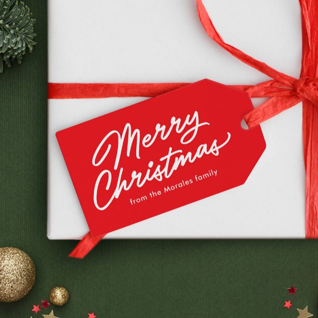 Frohe Weihnachtsschrift einfachen roten Urlaub Geschenkanhänger (Von Creator hochgeladen)