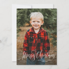 Frohe Weihnachtsschrift einfaches grünes Foto Feiertagskarte