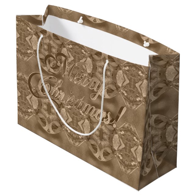 Frohe Weihnachtsschrift Elegant Copper Brown Große Geschenktüte (Rückseite Schrägansicht)