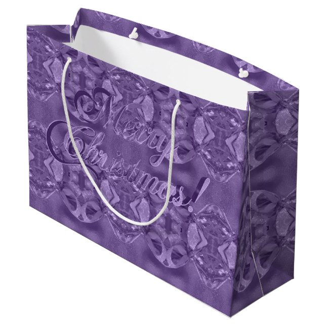 Frohe Weihnachtsschrift Elegant Lila Große Geschenktüte (Rückseite Schrägansicht)