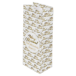 Frohe Weihnachtsschrift Elegant White und Gold Geschenktüte Für Weinflaschen