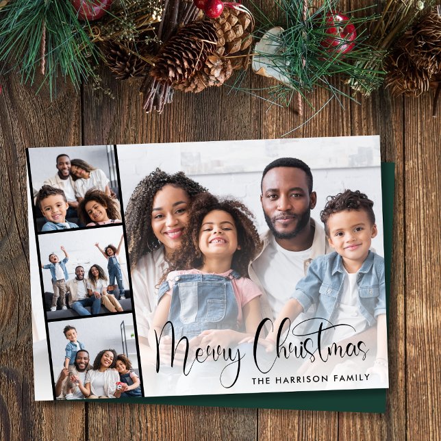Frohe Weihnachtsschrift Foto Strip Feiertagskarte (Share the love and warmth of the season with your personalized photo Christmas card)