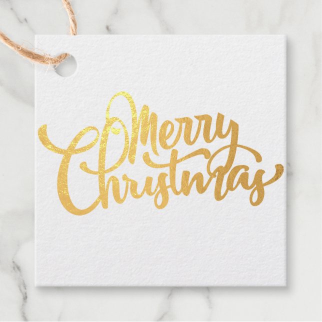Frohe Weihnachtsschrift Gold Geschenkanhänger (Vorderseite)